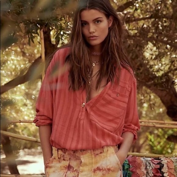 We The Free | Tops | We The Free Summer Breeze Stripe Button Down Shirt  Coral Size L | Poshmark